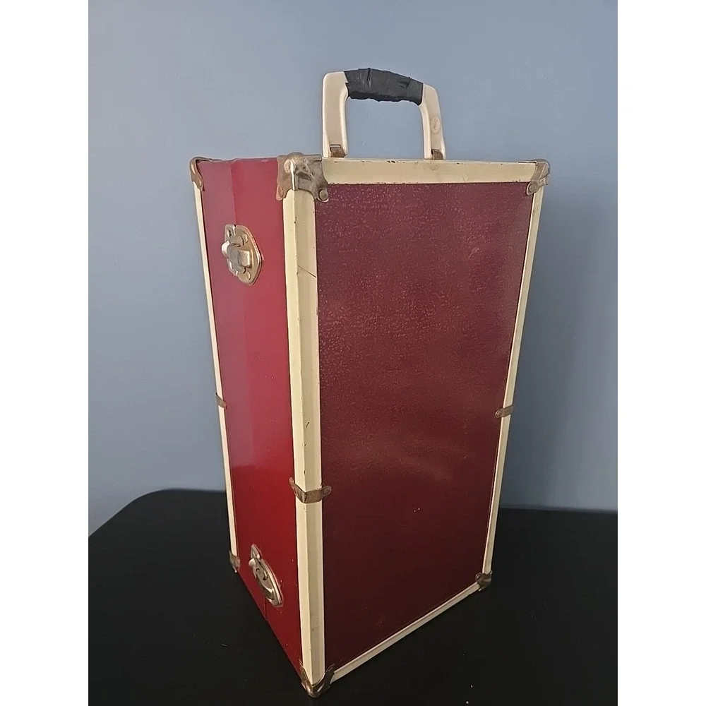 Vintage Red Metal Latch Hinged Doll Trunk Wardrobe 16