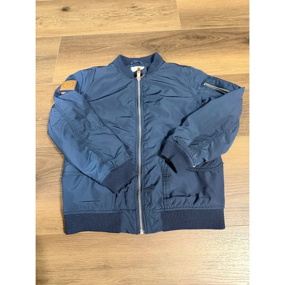 HM Boys Navy Blue Bomber Jacket Orange Lining Size 8-10Y Zip Up Utility Coat‎
