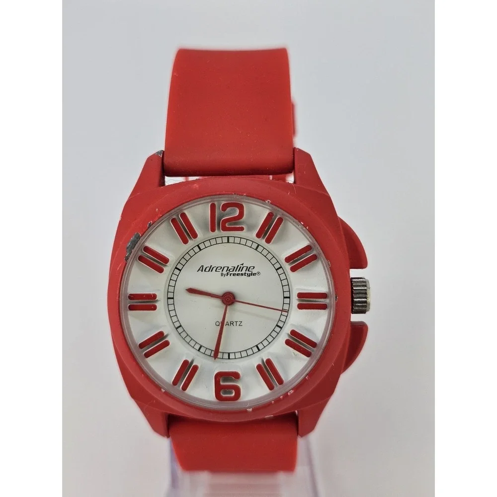 Freestyle Adrenaline Men Watch 40MM White Dial Red Plastic Bands‎ New Battery