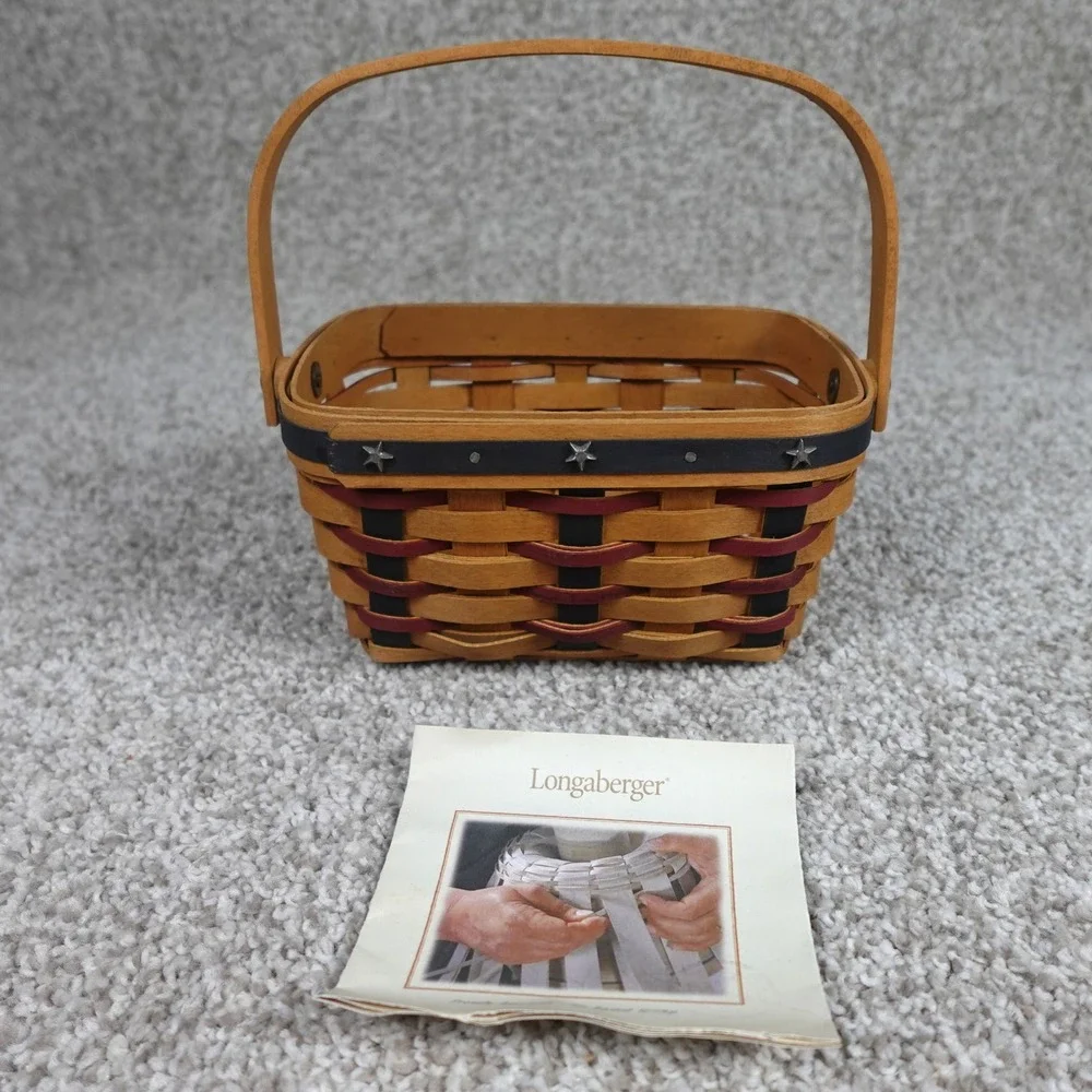 Longaberger 2004 Proudly American Tea Basket Red Blue Woven Star Studs‎ Handmade