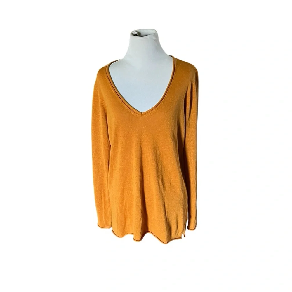 J. Crew Pullover Sweater S Linen Viscose V-Neck Rough Amber oversized beachy