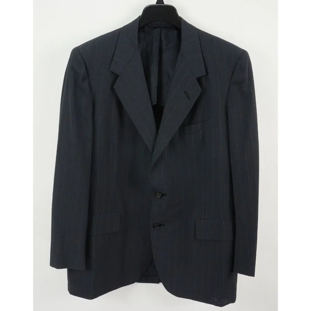 Oxxford Clothes Owentsia Super 100s Mens 43R Blue Striped Wool Vent Notch Blazer