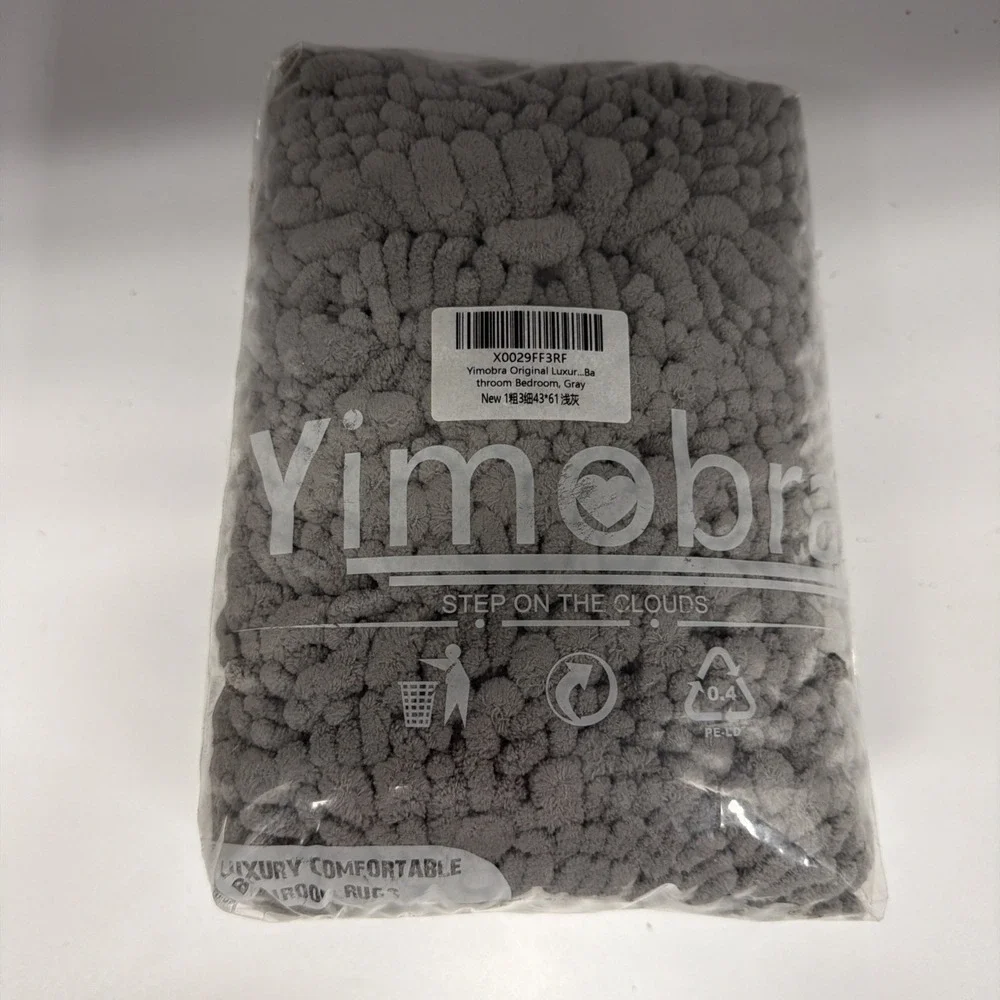 Yimobra gray shaggy chenille bathroom rug‎ packaged for sale