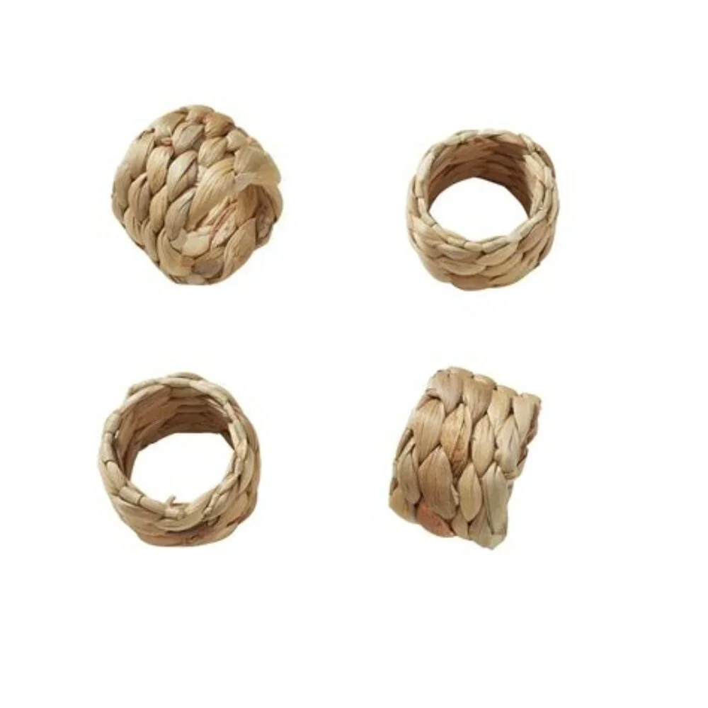Wicker Weave Napkin Rings 4 Ct Woven Water Hyacinth Seagrass Reed‎ Raffia Boho