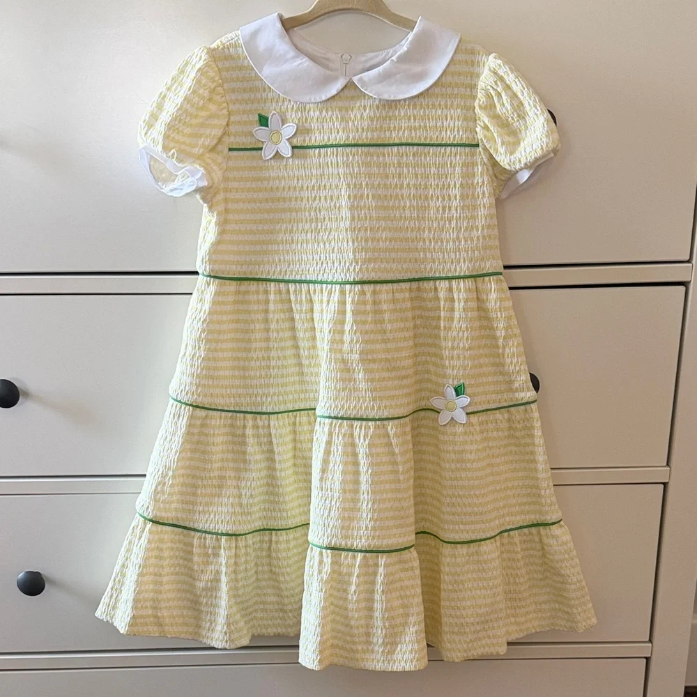 NWOT Florence Eiseman Yellow Seersucker Dress with White Peter Pan Collar
