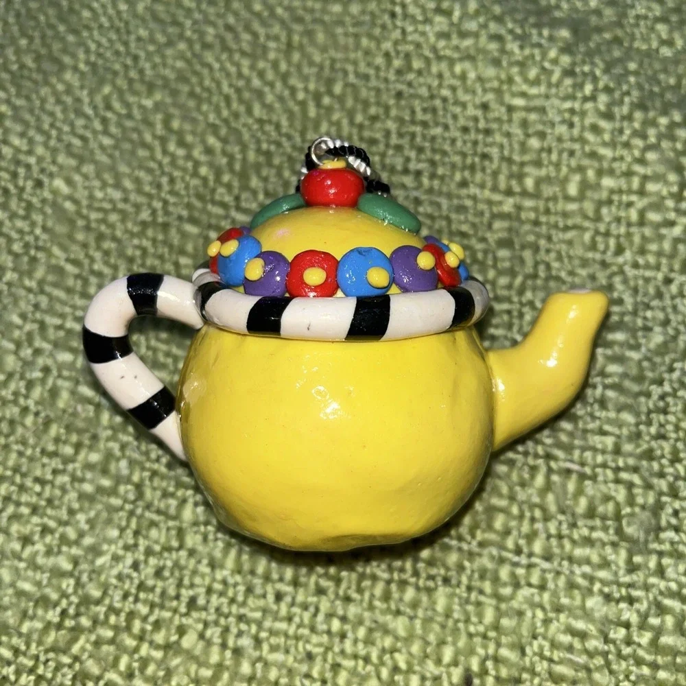 Mary‎ Engelbreit Teapot Ornament Yellow & Multicolor Stamped ME 3
