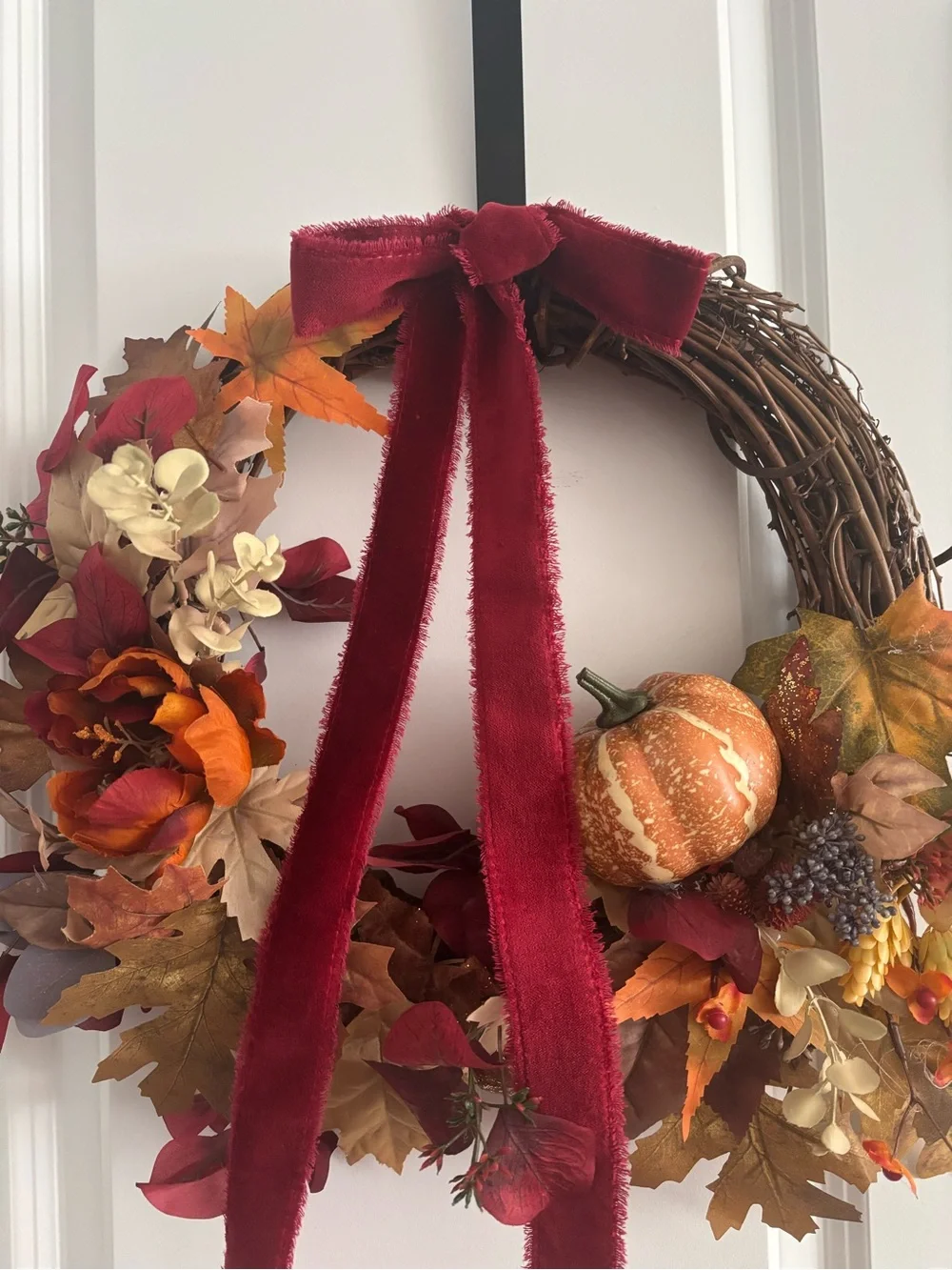 HandCrafted 18” Harvest Fall Wreath Autumn Embellishments Burgundy Final Sale