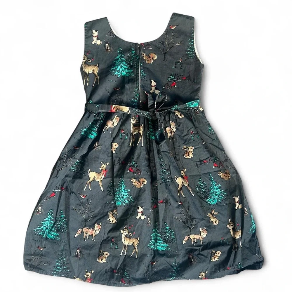 Girls wilderness dress size 5 gray deer bunnies summer