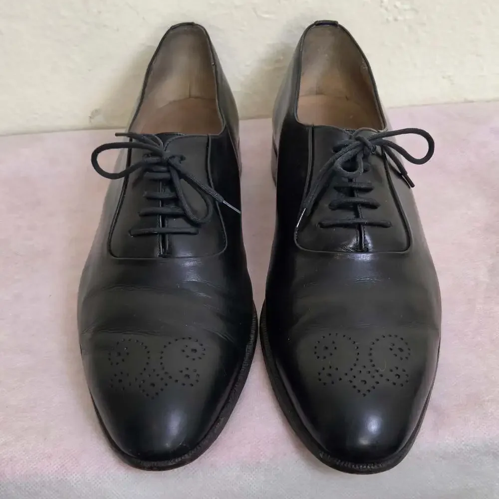 Vintage Bally Black Leather Lace-Up Oxfords Size 10 D