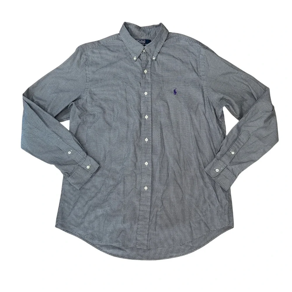 Polo Ralph Lauren Custom Fit Houndstooth Button Down Shirt Mens 17/43‎ Classic