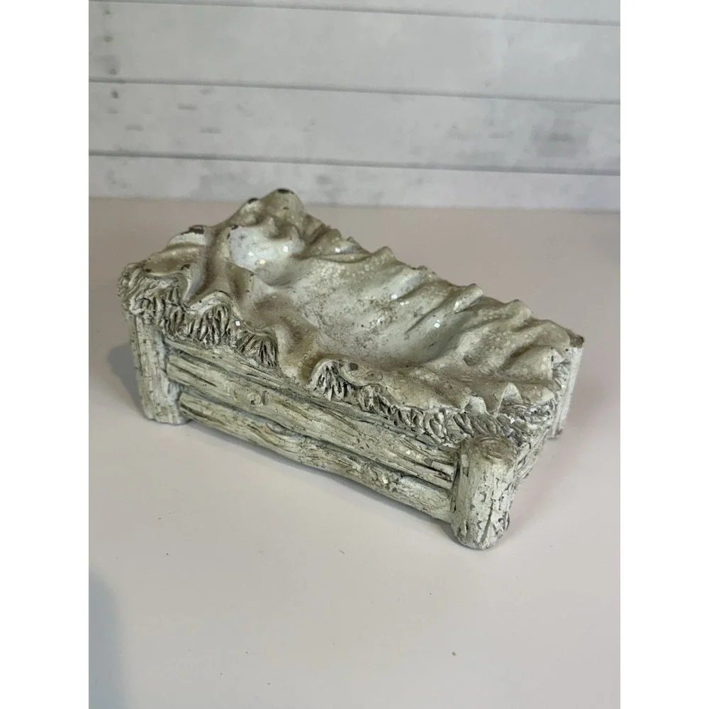 Burton + Burton Baby Jesus Manger Nativity Figurine Cream Glitter Christmas