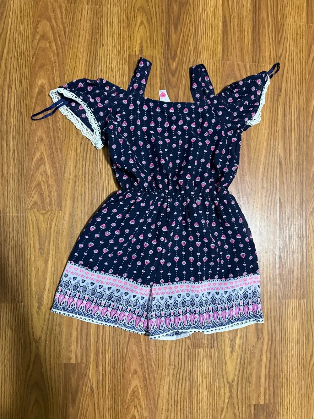 Japna Kids 2 Romper Bundle Size 7. Blue crochet detail boho romper & Tropical