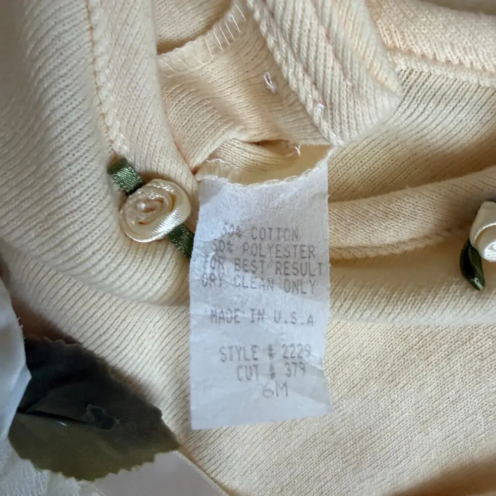 Vintage 90's 3-Piece Bloomers Set Girls 6M Flowers White Cream Orange Bows Hat