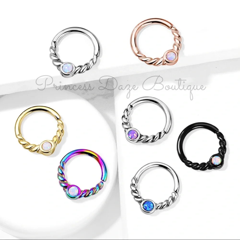 Opal Braided Bendable Hoop Ring Diath Ear Cartilage Nose‎ Septum
