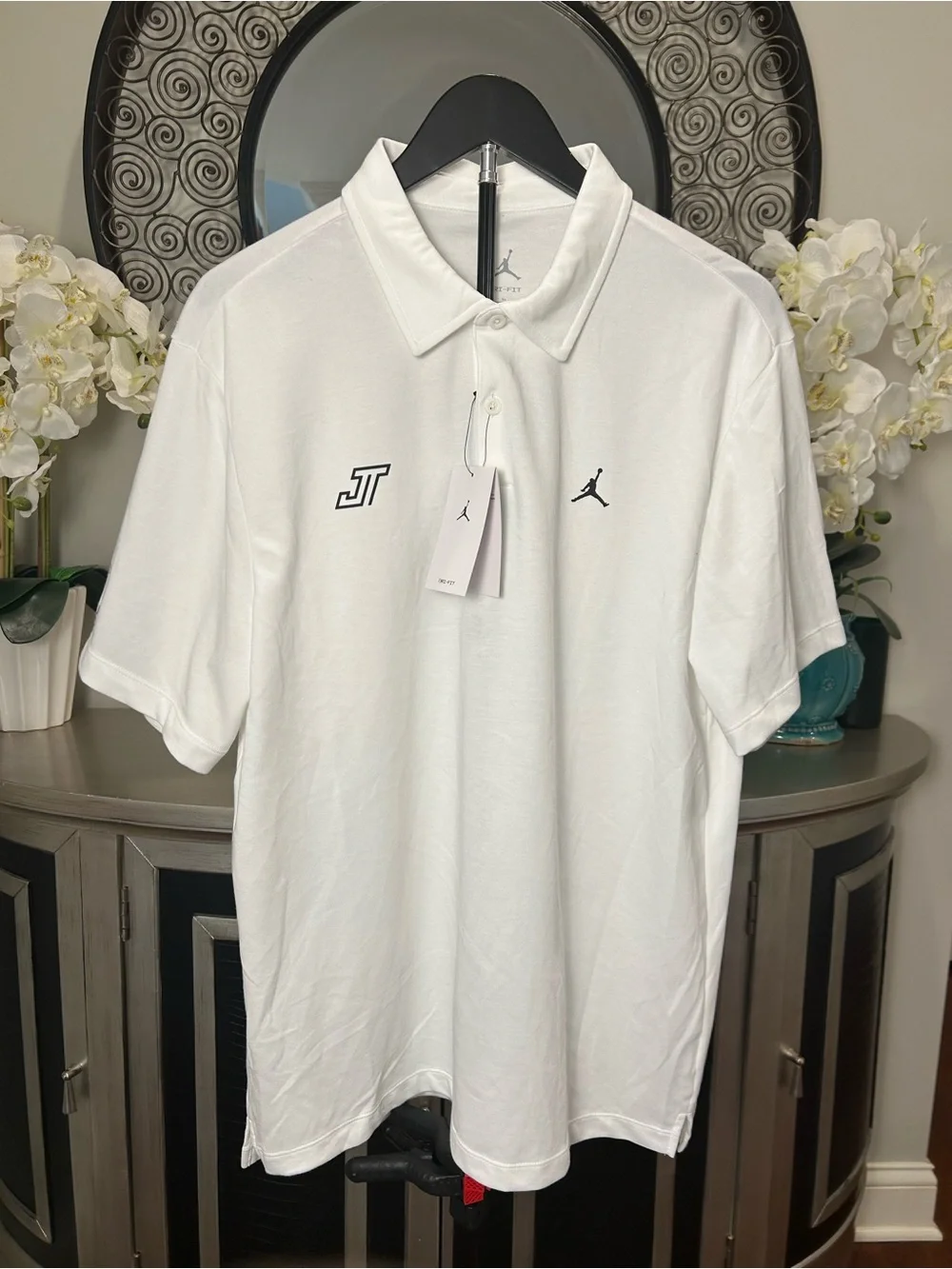 Nike White Men's Polo Shirt with JT and Jumpman Logos