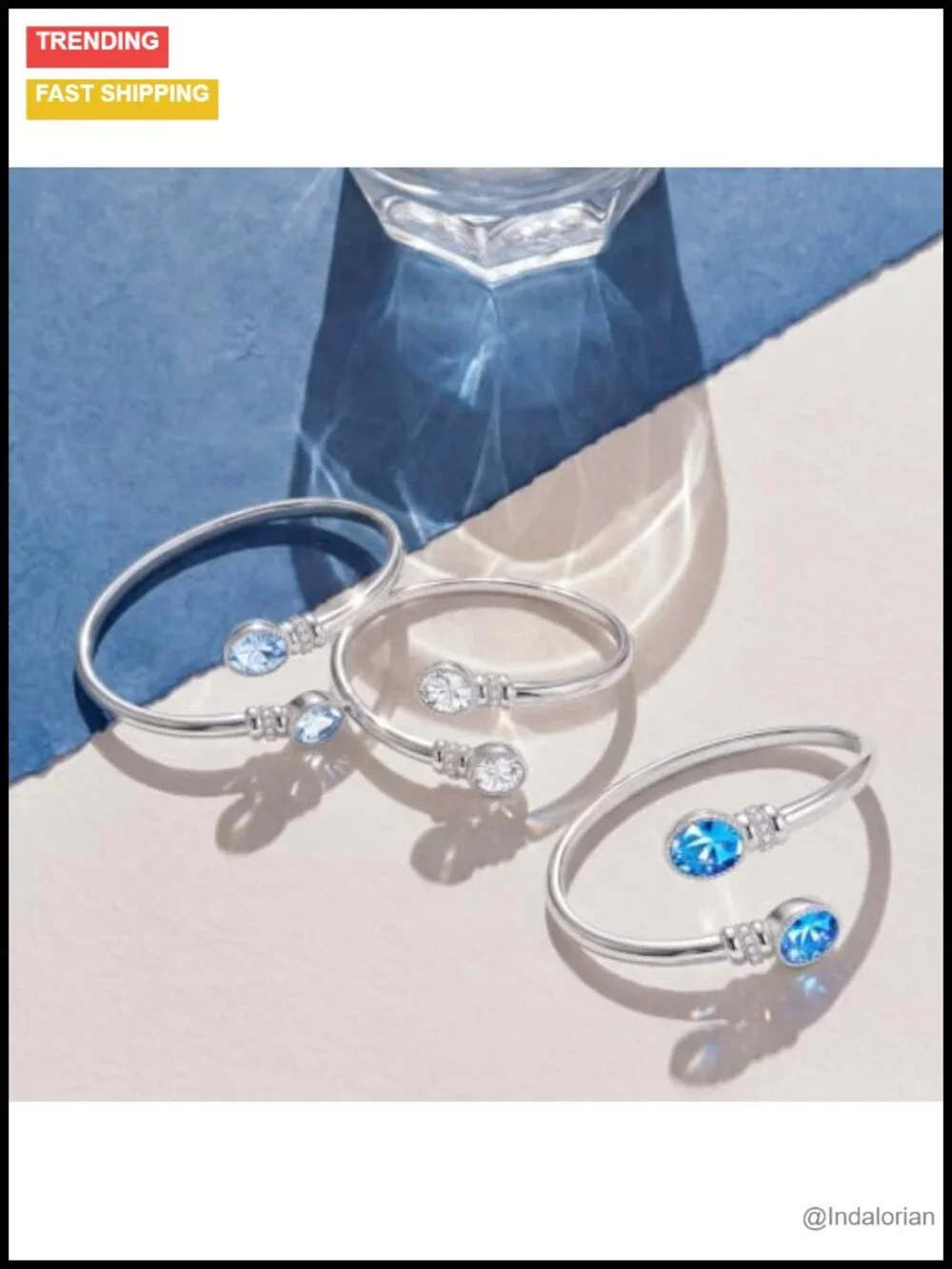 14K White Gold Plated Birthstone Cuff Bangle Bracelet for Women