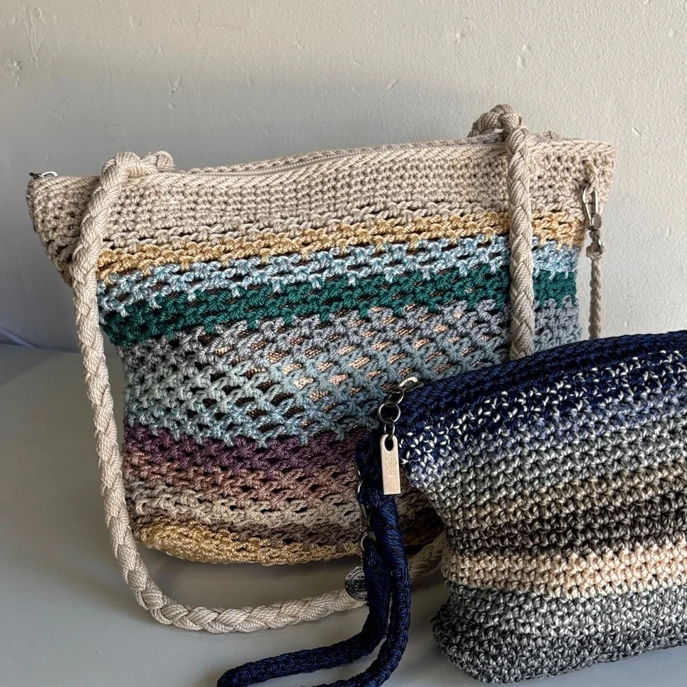 The Sak crochet bag tote and wristlet Combo set