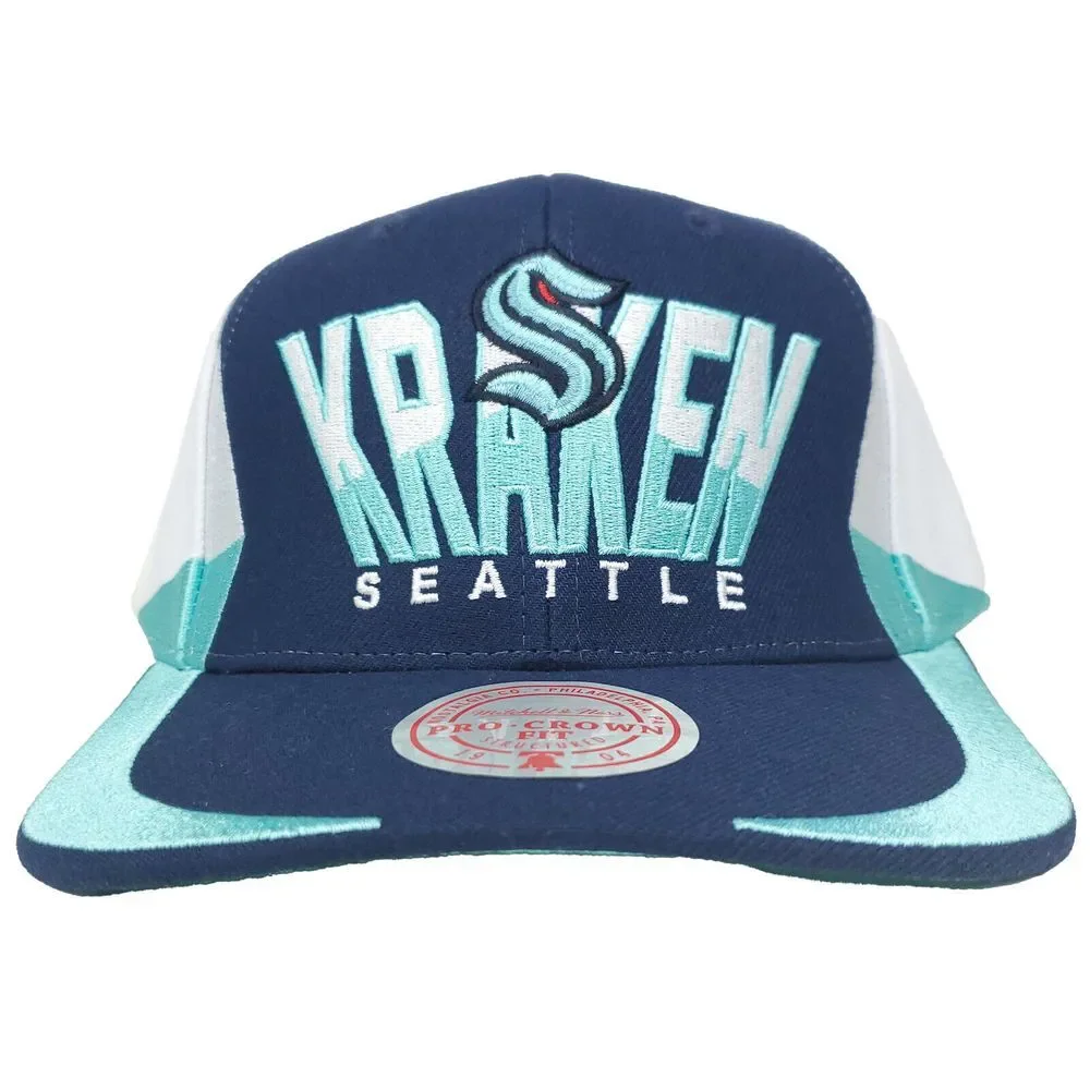 Seattle Kraken Mitchell & Ness‎ NHL Pro Fit Snapback Hat Cap Navy Aqua White NWT