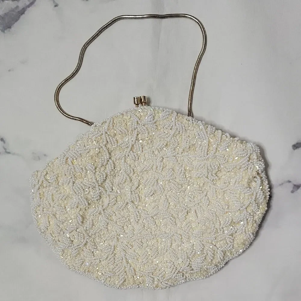 Vintage La Regale Elegant Cream Beaded Clutch