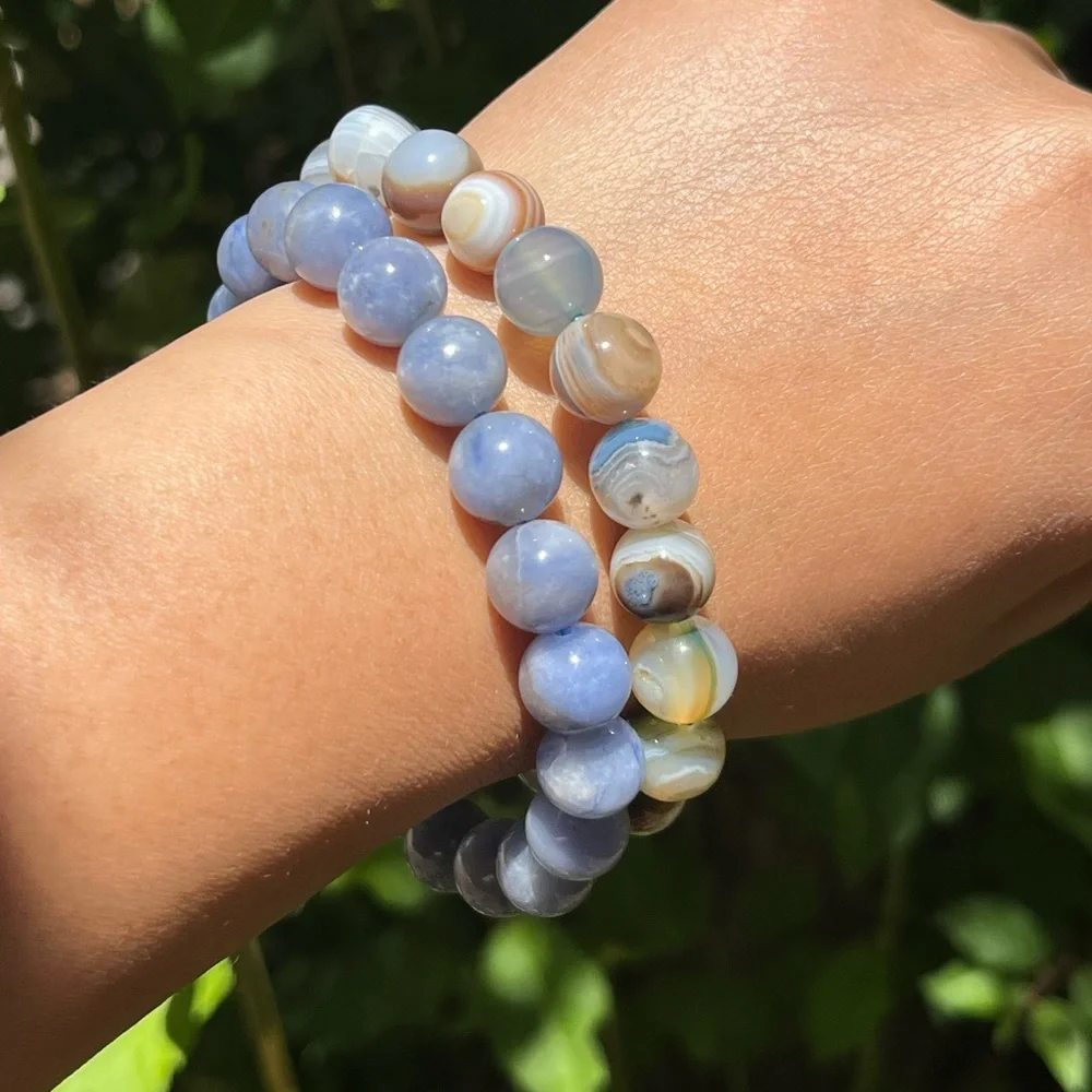 10mm‎ stretchable sodalite blue Botswana agate bracelet set