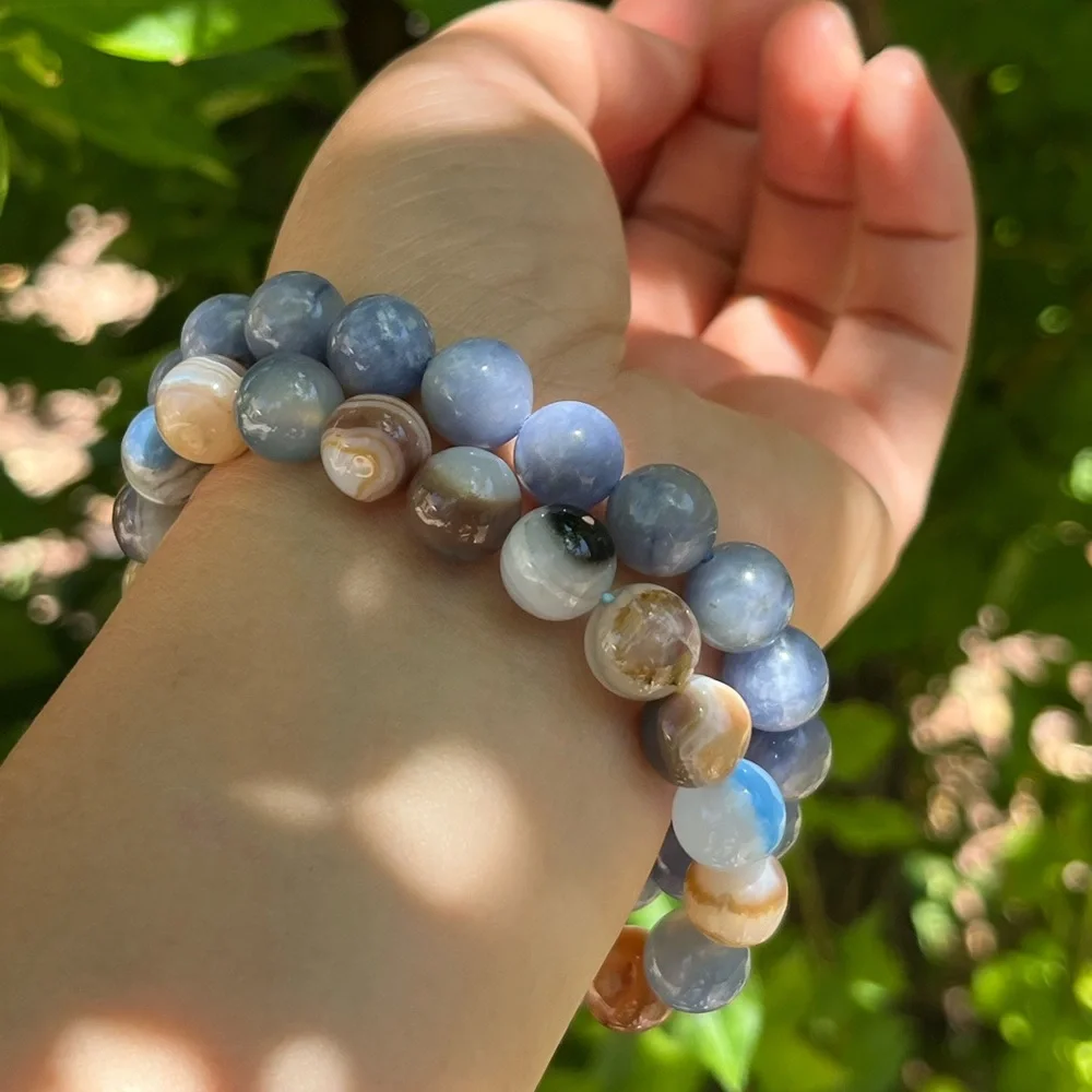 10mm‎ stretchable sodalite blue Botswana agate bracelet set
