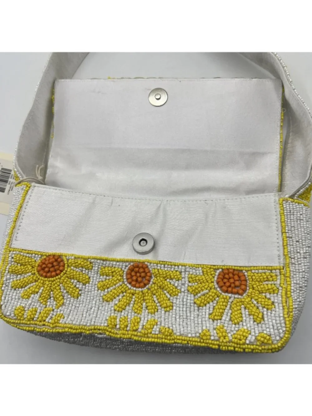 SOL and MER Beaded Sunflower Daisy Floral Baguette Bag Purse Yellow NWT Viral