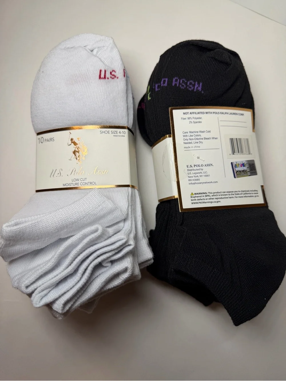 U.S. Polo Assn. 20-Pair Low Cut Socks - bundle shoe size 4-10