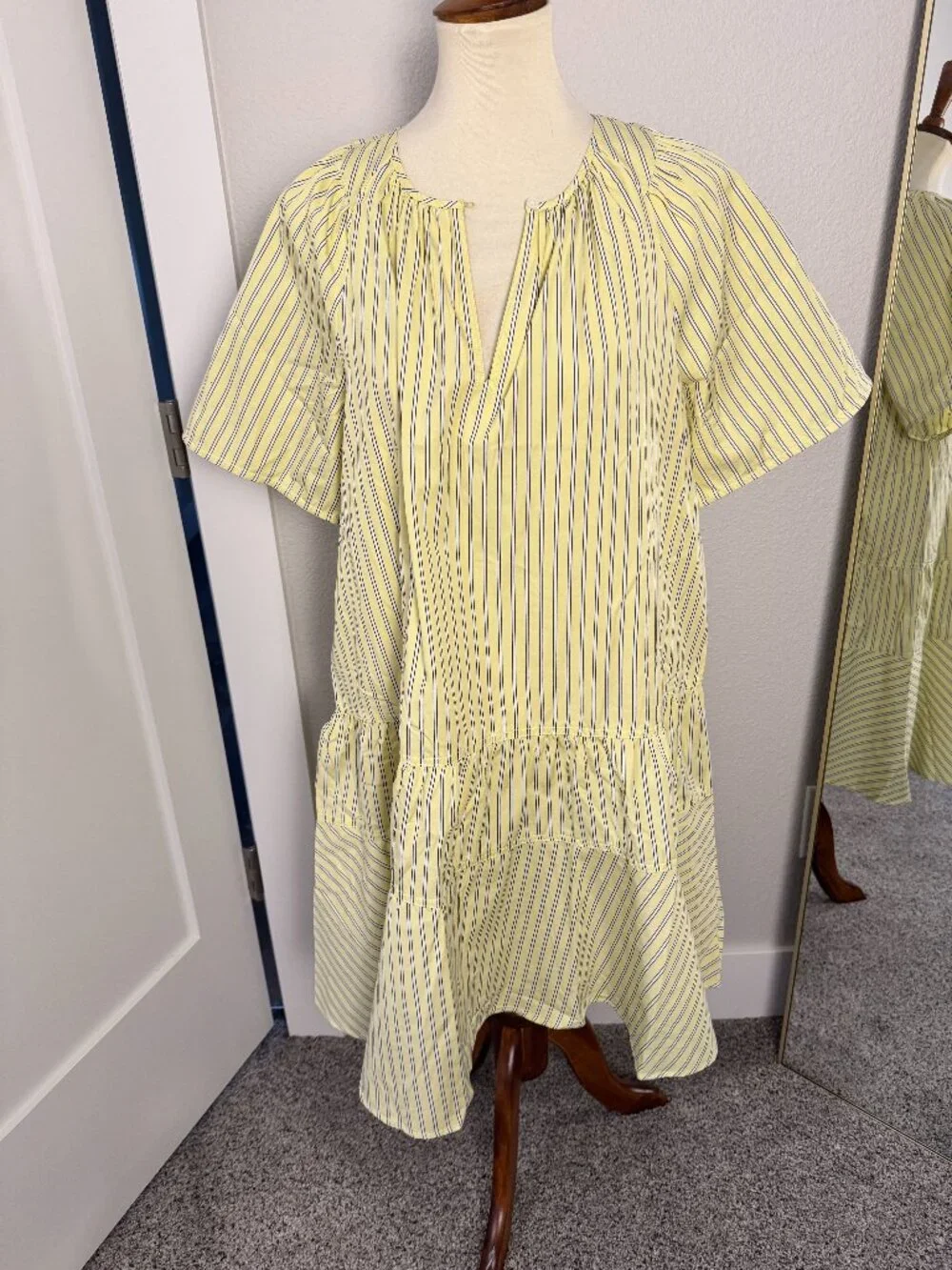 J.Crew NWT Tiered Popover Dress Striped Cotton Poplin Green Sweet Pea M Tall