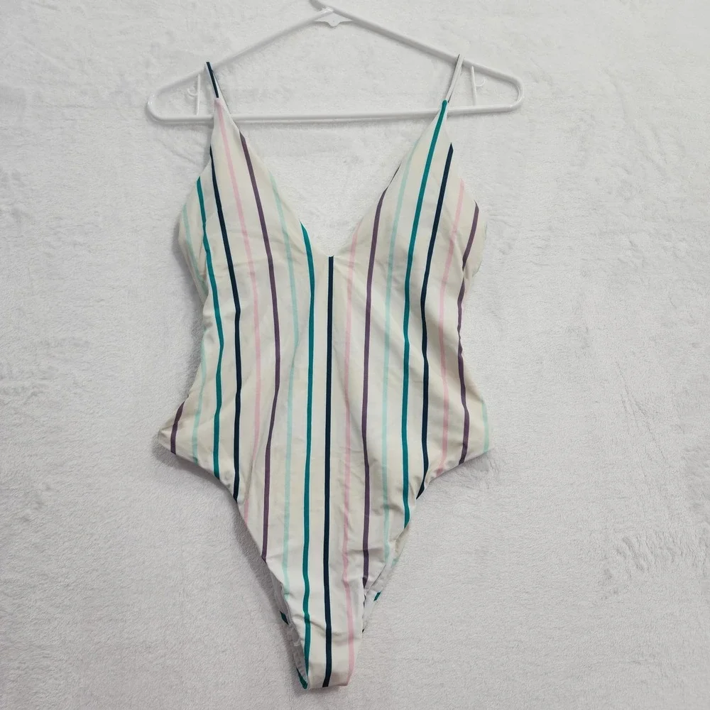 Raisins Swimsuit Womens M Multicolor Lola Stripe Printed Golden Cheeky One-Piece
