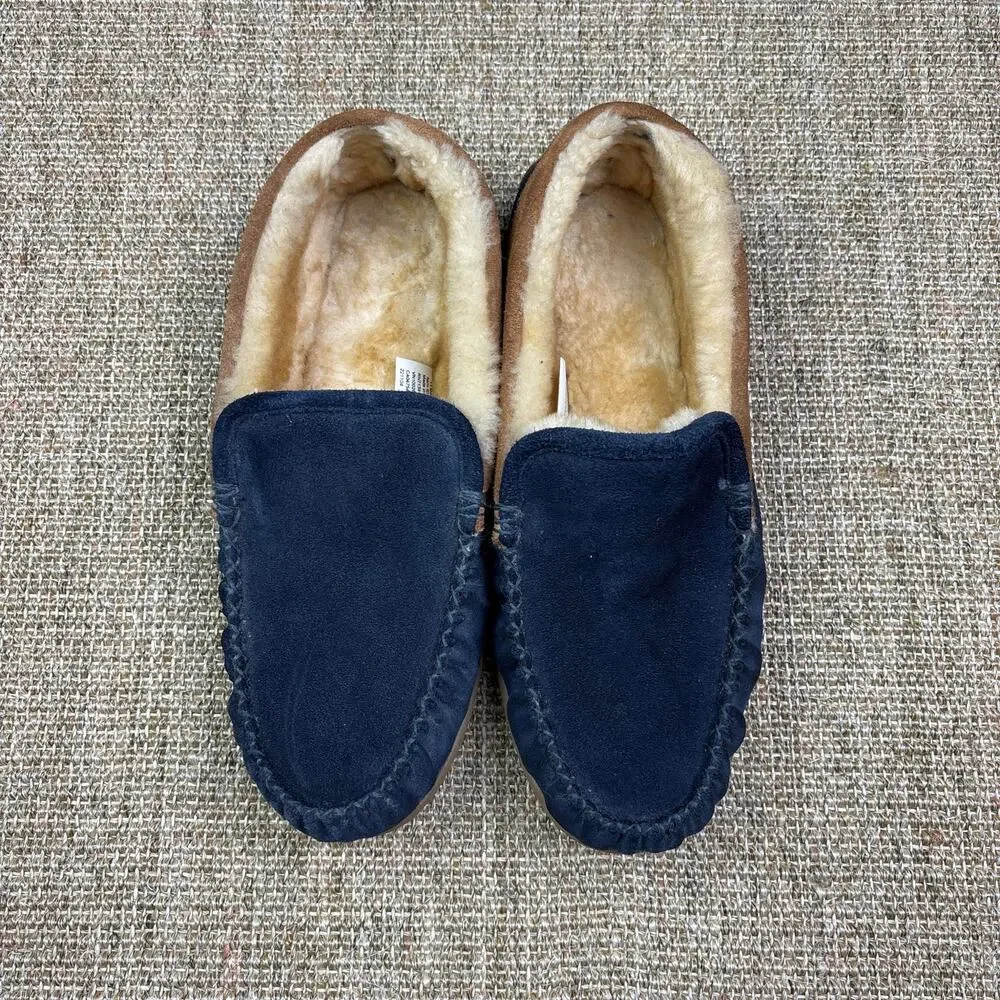 🧡 LL Bean Shearling Moccasin Slippers | Men's 11 M | Navy Suede