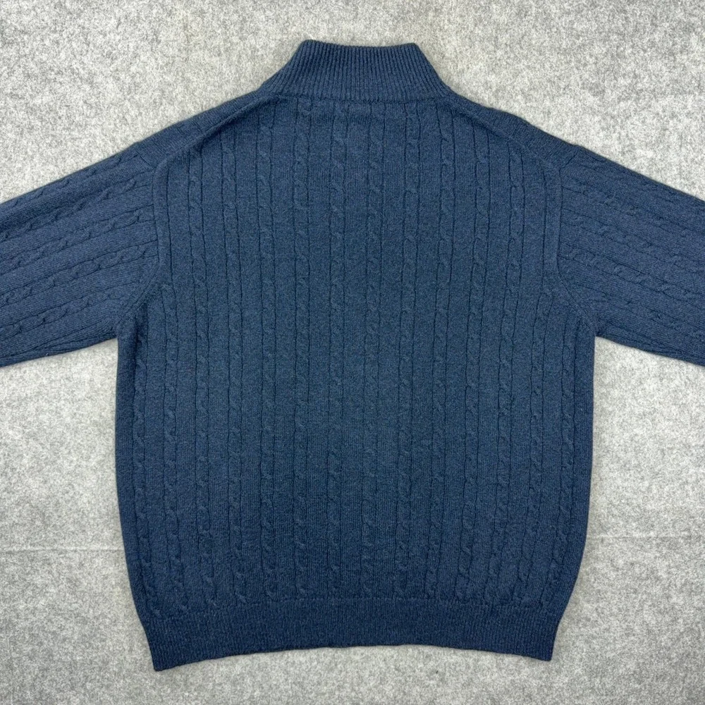Paul Stuart 100% Cashmere Sweater Mens XL 1/4 Zip Cable Knit Blue Made in Italy