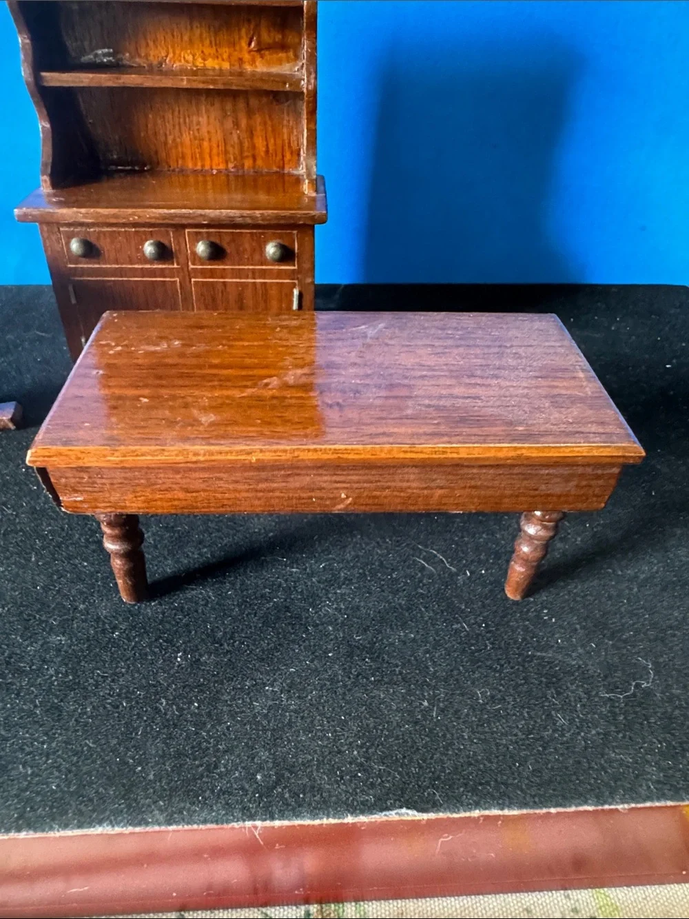 Vintage Miniature Wooden doll house Furniture Set - Dark Brown