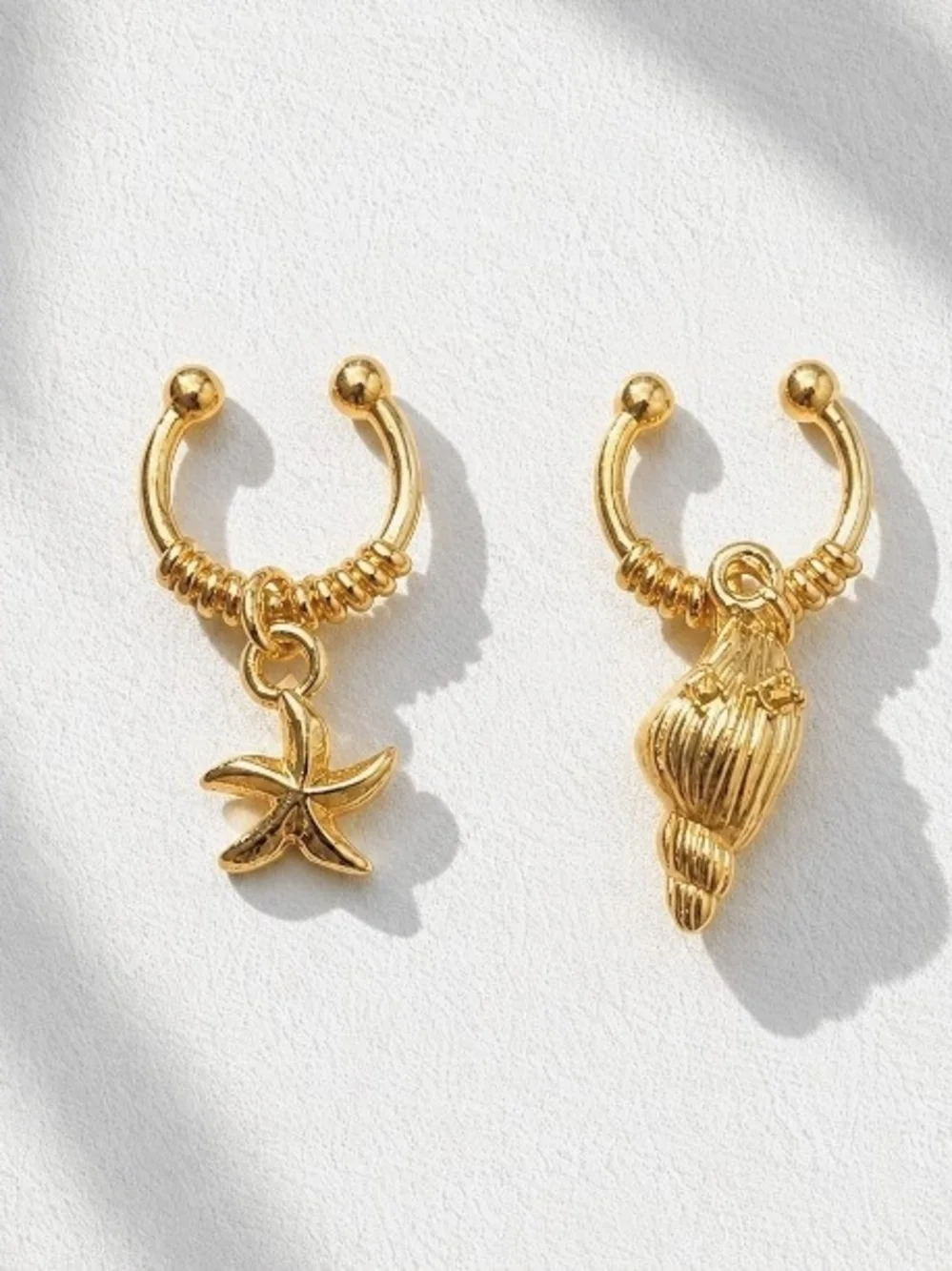 2 Pc Beach Ear Cuff Earrings With Charms Sea Shell