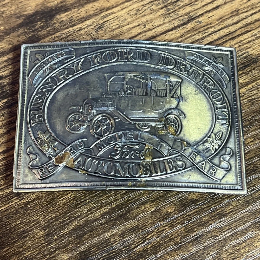 Vintage Henry Ford Detroit Automobiles Model T Car Record Year Belt Buckle