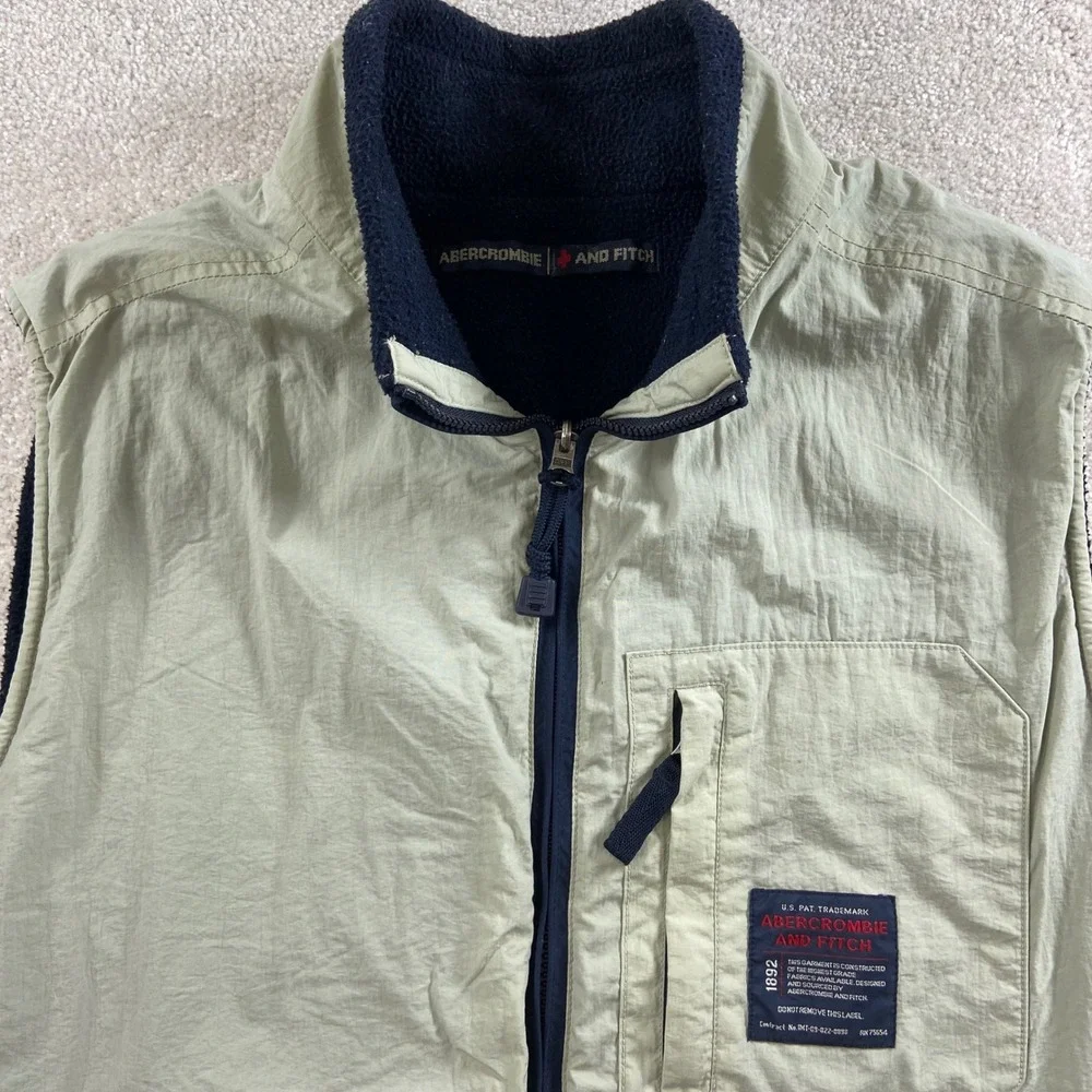 Vintage Abercrombie & Fitch Vest Mens XL Beige Fleece Lined Nylon Utility 90's