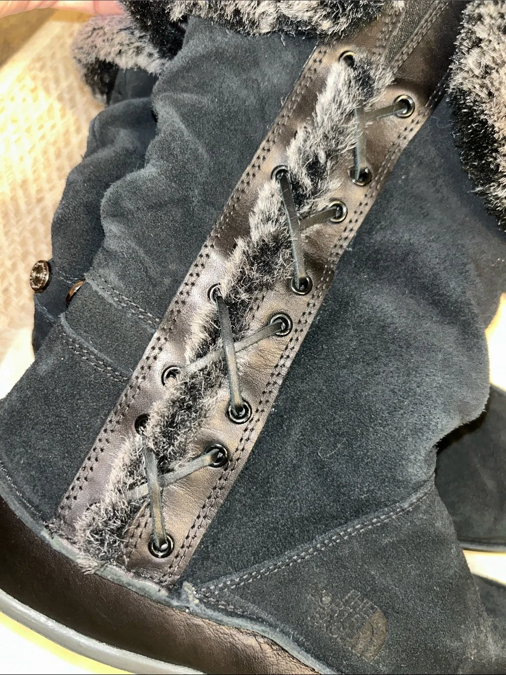 The North Face black suede