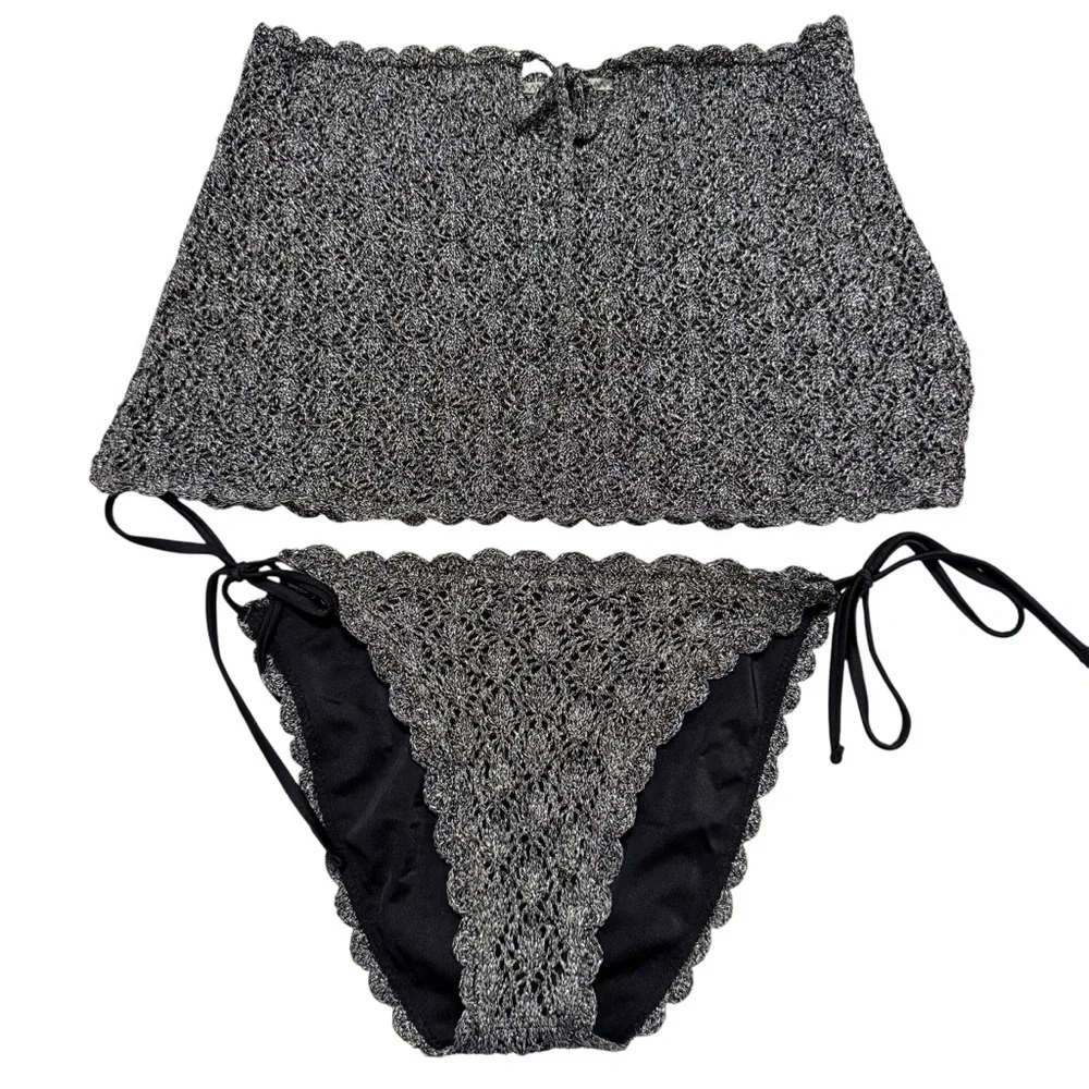 BECCA Metallic Crochet Bikini Bottom And Skirt