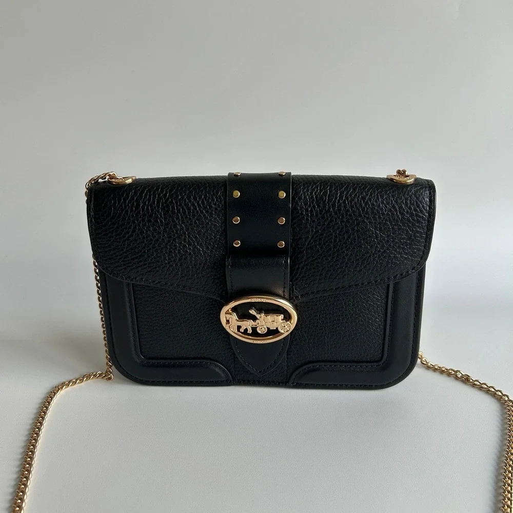 Coach Georgie Crossbody With Rivets Black Pebble Leather Bag 6925