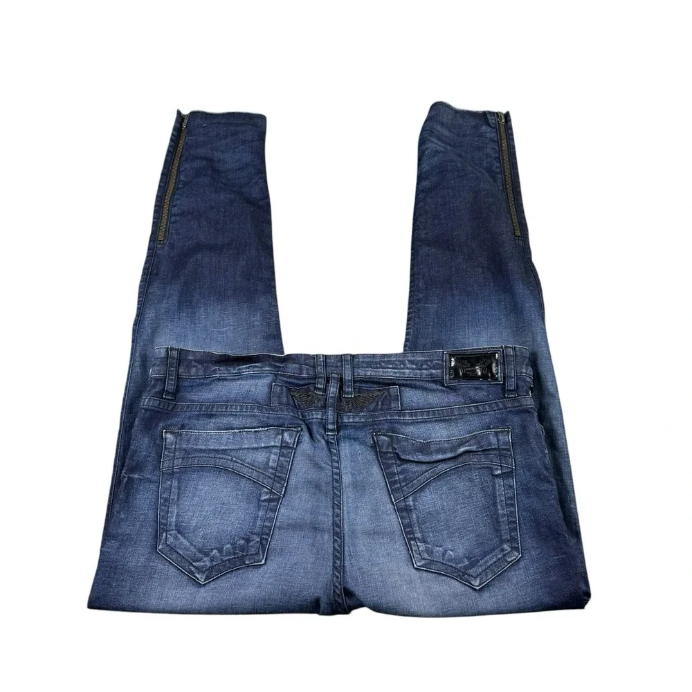 Robins Jean Stonewash Zipper Skinny Straight Fit Mens Jeans 40x34 Blue