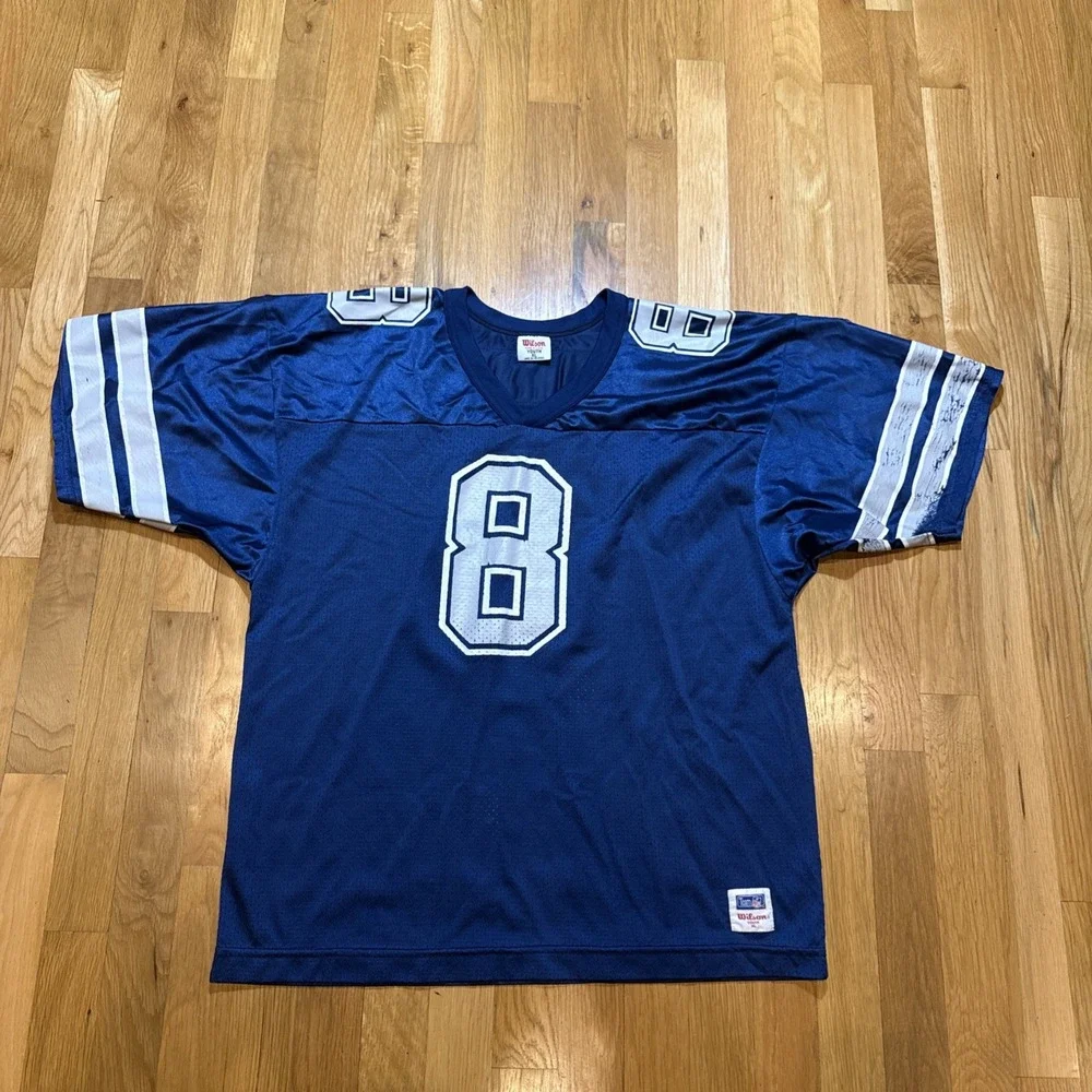 Vintage #8 Troy Aikman Dallas Cowboys football jersey Wilson Youth XL