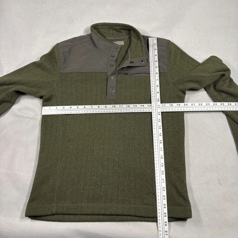 REI Co-op Mens Olive Green Ribbed Snap Neck Pullover Sweater Size Small