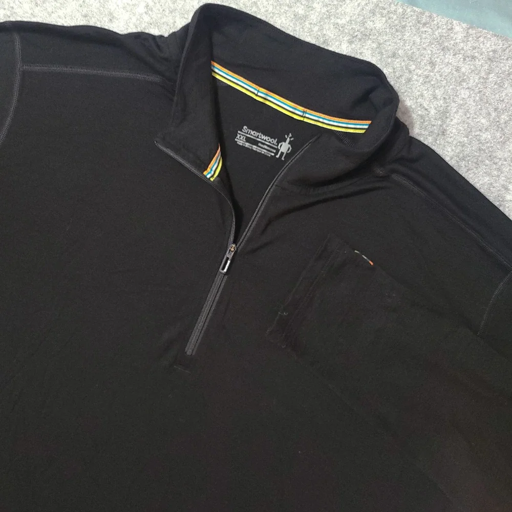 Smartwool Quarter Zip Pullover Mens XXL Black Merino Wool Blend Long Sleeve
