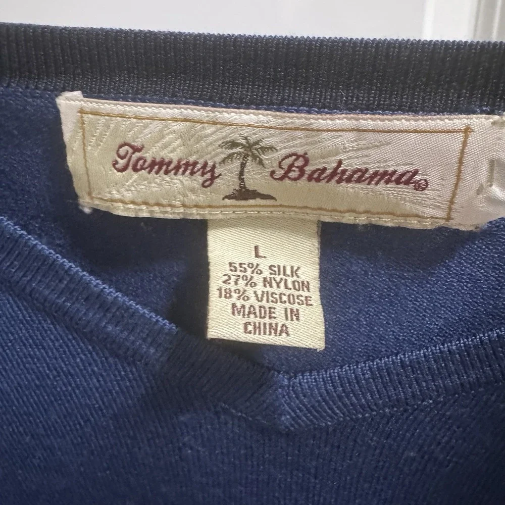 Tommy‎ Bahama Men's XL Blue Pullover V Neck Sweater Silk Blend