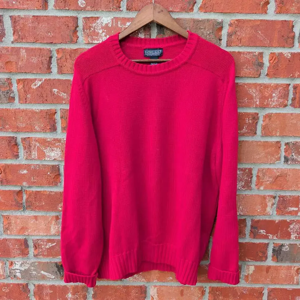 VTG Lands' End Drifter Sweater Mens XL Red Cotton Crewneck Knit Pullover USA
