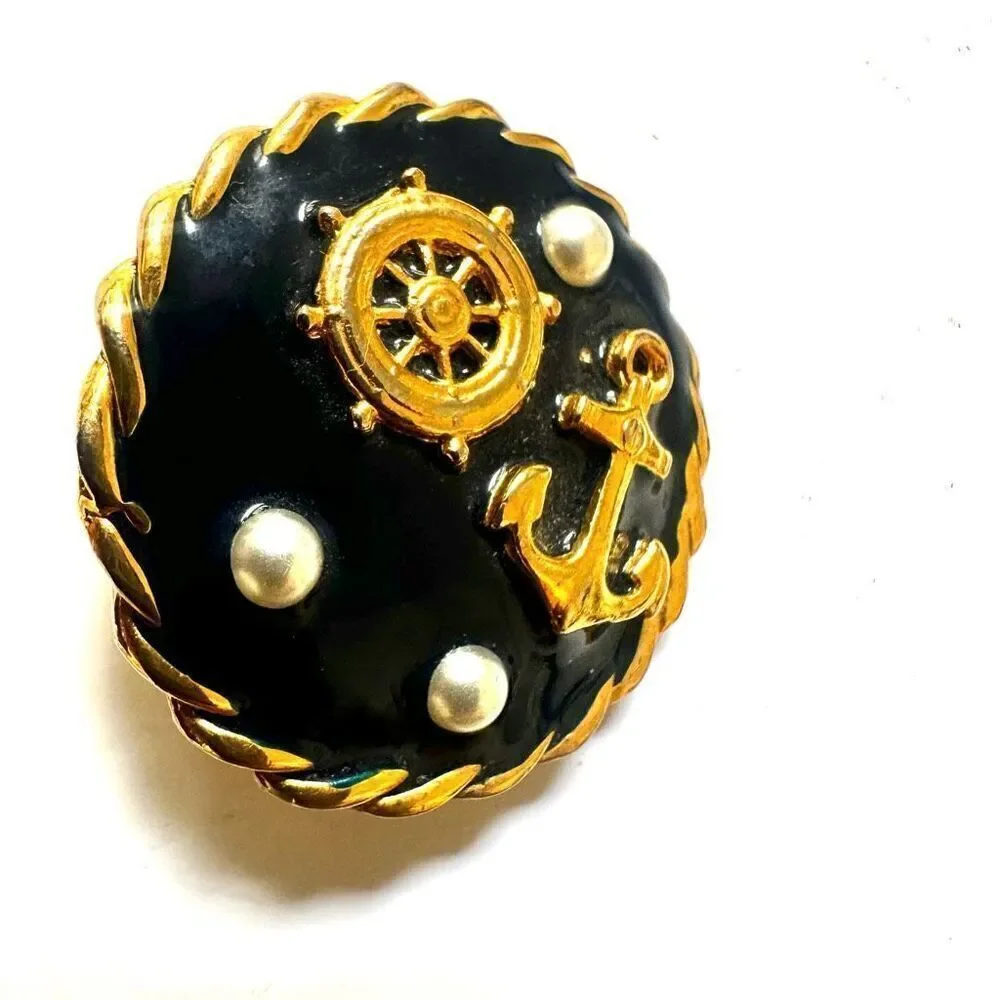 Navy round nautical clip earrings sleeping try