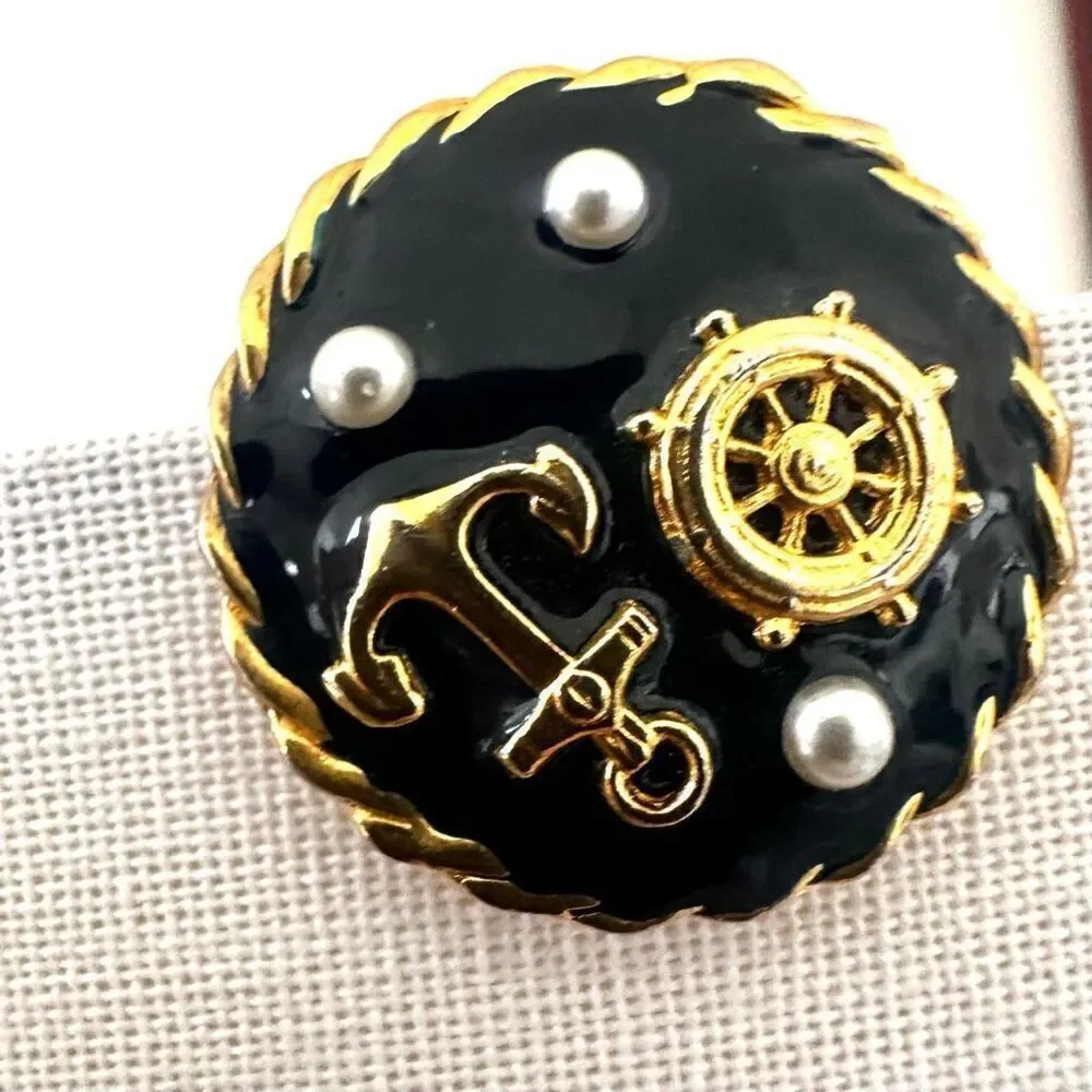 Navy round nautical clip earrings questions nautical open