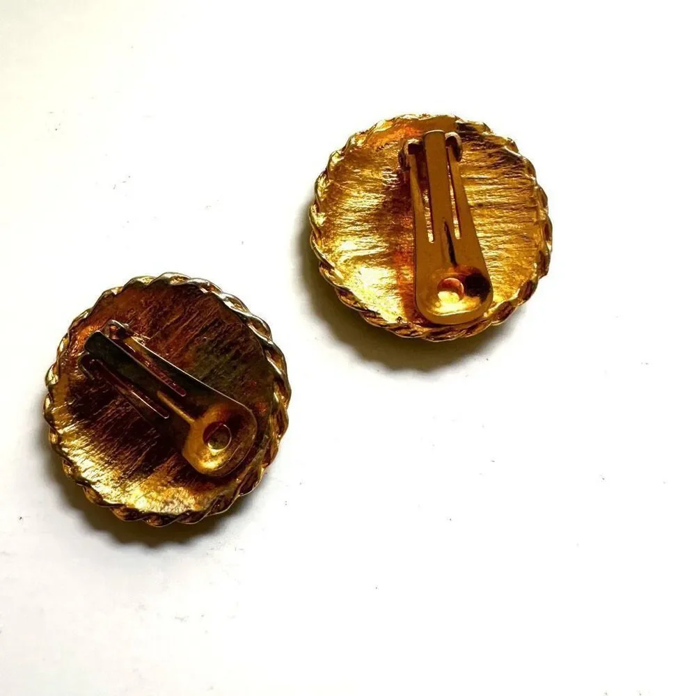 Navy round nautical clip earrings gold am good