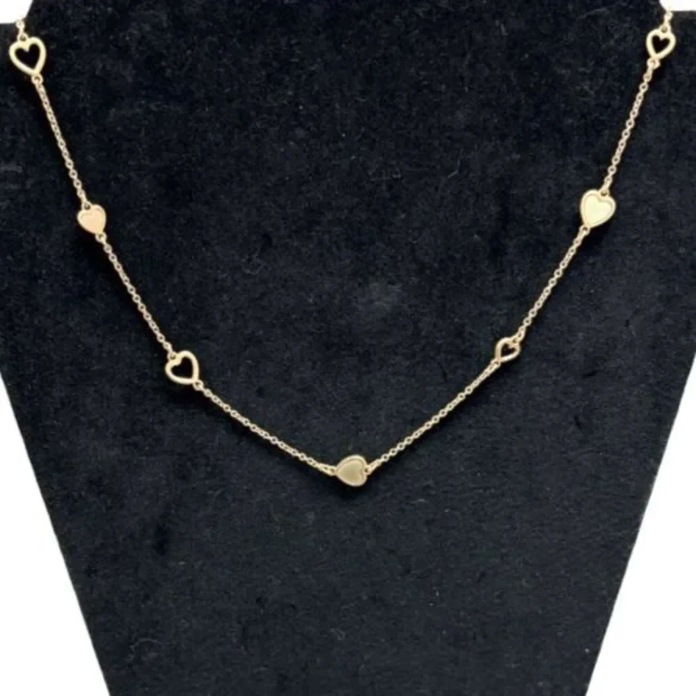 J.Crew Heart Station Necklace Gold Tone Chain Enamel Pastel Pink Green Long