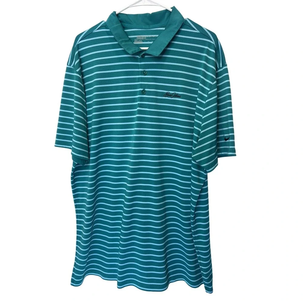 Nike Golf Standard Fit Dri Fit XXL Green Stripe Polo Sea Island Golf Club Resort