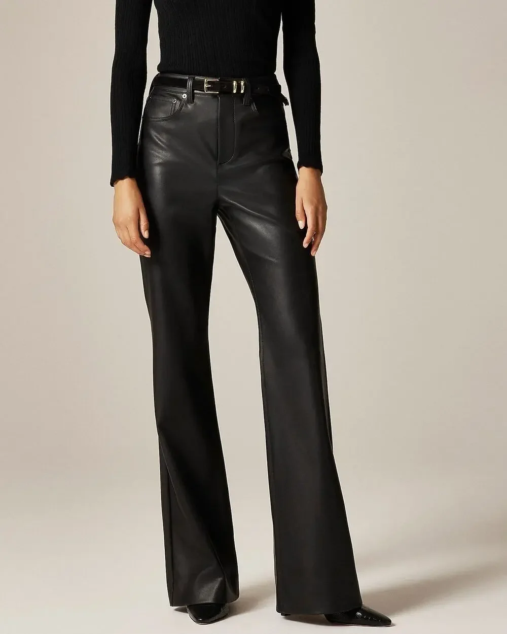 J. Crew Women's Petite Vintage Flare Pant In Faux Leather Black Size 27P NWT